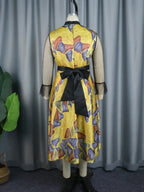 See Through Printed Dresses A Line Midi