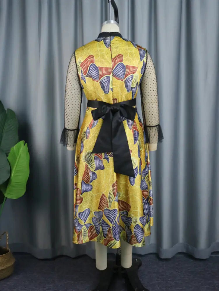 See Through Printed Dresses A Line Midi