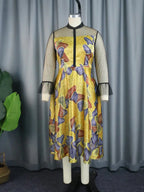 See Through Printed Dresses A Line Midi