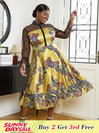 See Through Printed Dresses A Line Midi