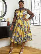 See Through Printed Dresses A Line Midi