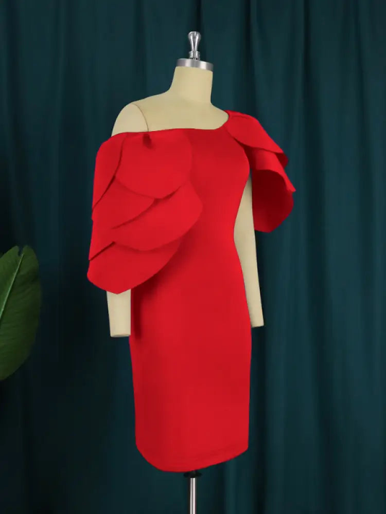 Sexy Bodycon Cascading Ruffles Sleeves Birthday Party Dresses