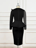 Sexy Long Sleeve Bead Mesh Patchwork Dress