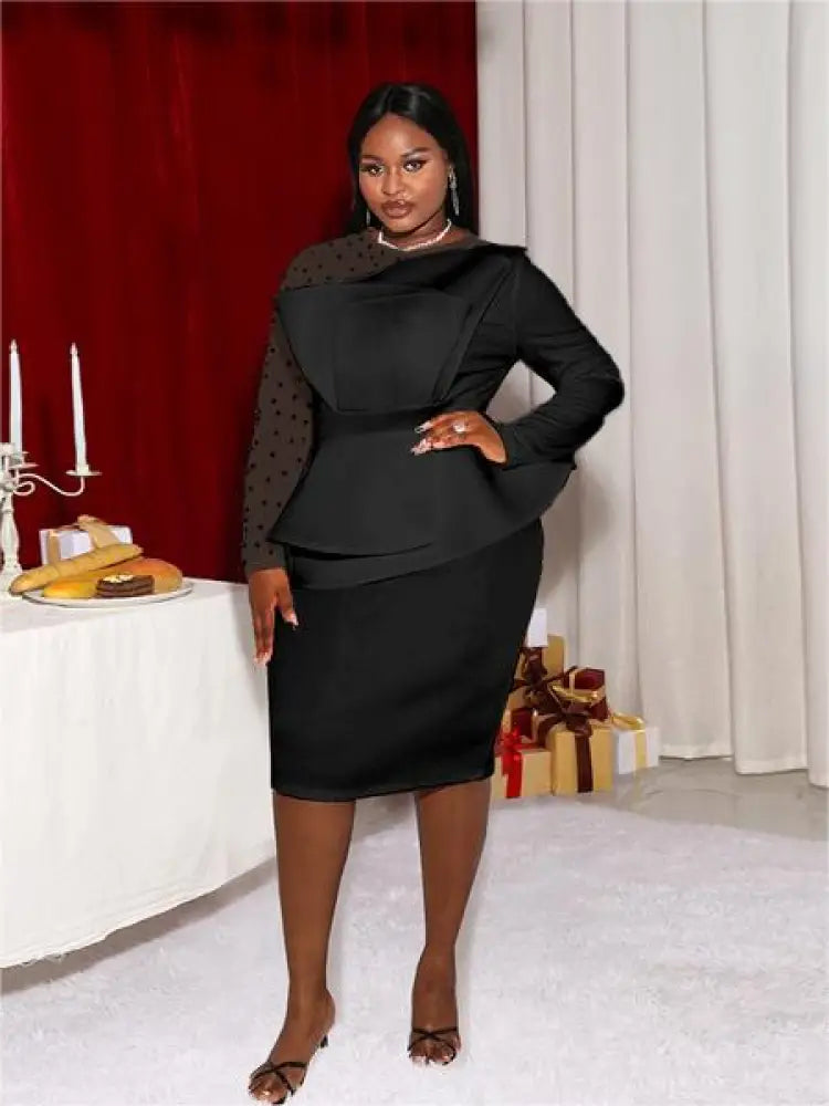 Sexy Long Sleeve Bead Mesh Patchwork Dress