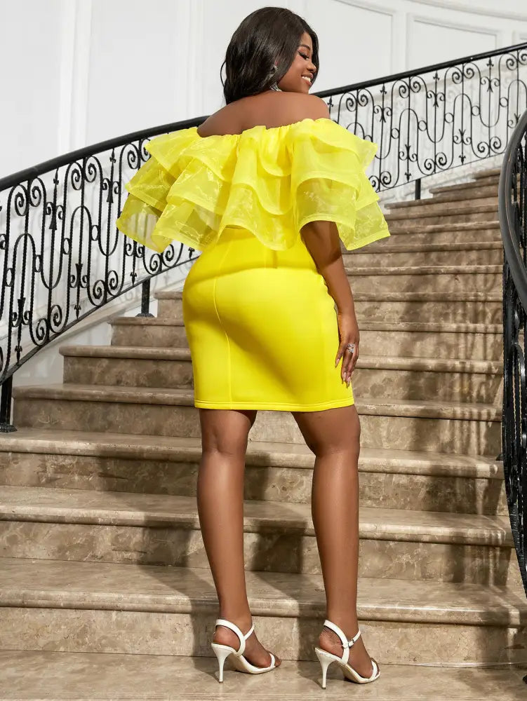 Sexy Party Dresses Mini Off Shoulder Ruffles Package Hip for Women Elegant Classy