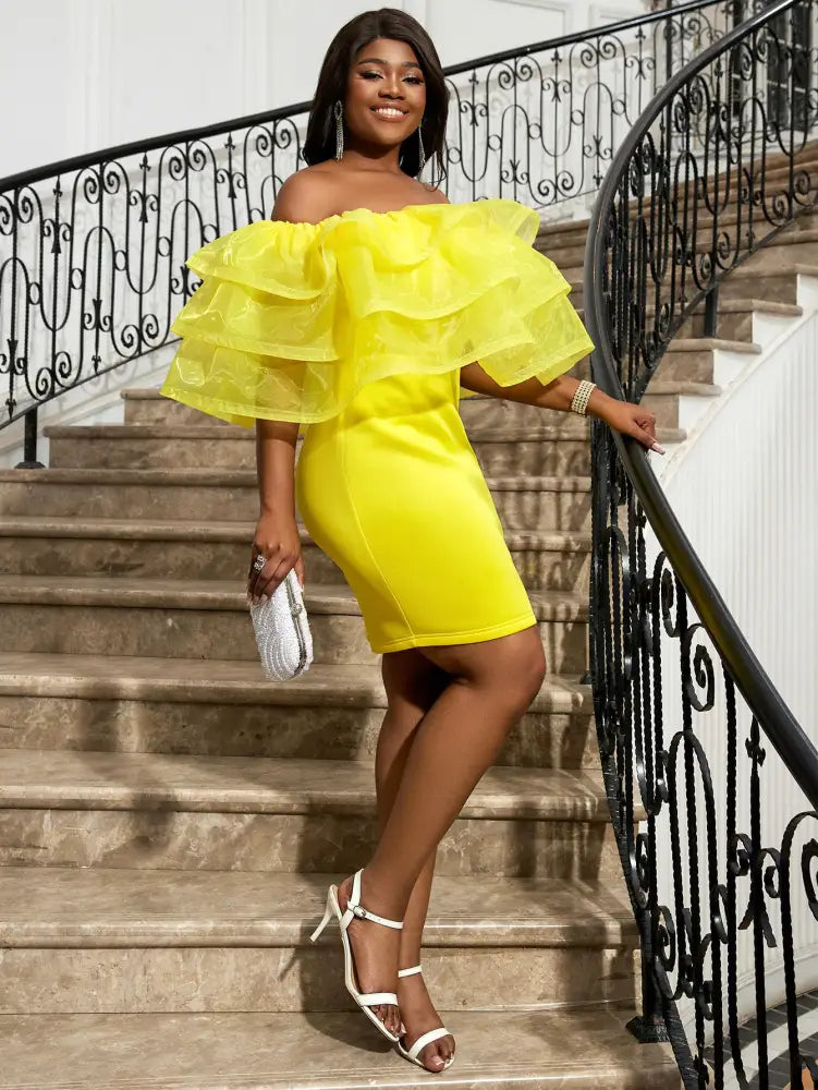 Sexy Party Dresses Mini Off Shoulder Ruffles Package Hip for Women Elegant Classy