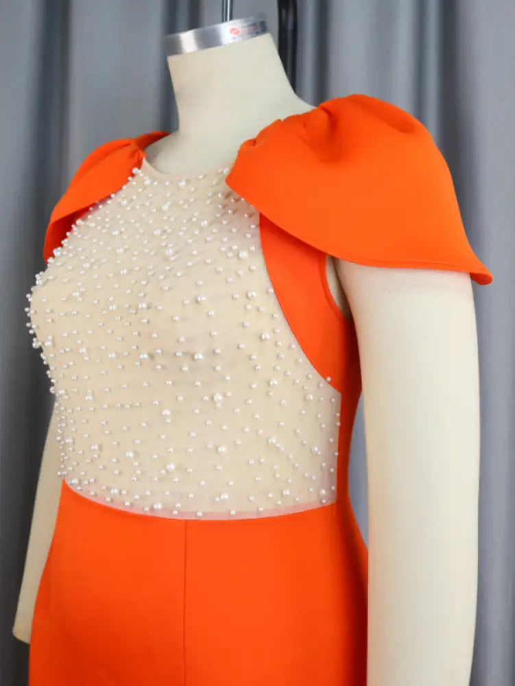 Sexy See Through Beaded Midi Dress