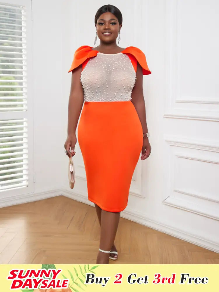 Sexy See Through Beaded Midi Dress