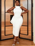 Sexy Sleeveless Back Big Bow Party Dress White Bridal Shower Dresses