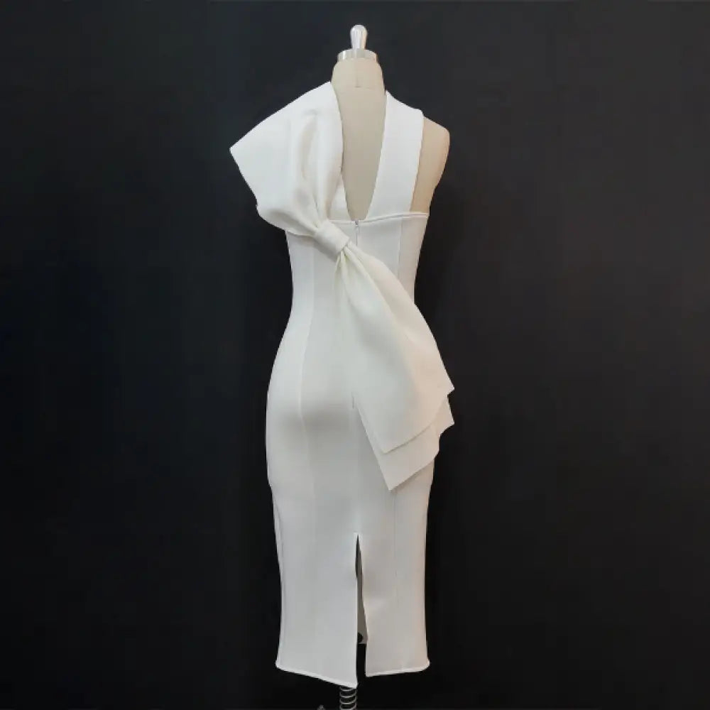 Sexy Sleeveless Back Big Bow Party Dress White Bridal Shower Dresses