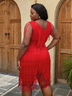 Sexy V Neck Sleeveless Fringe Dress Mini