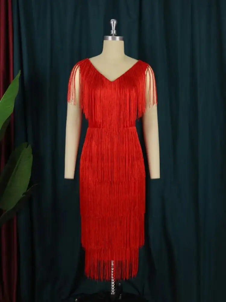 Sexy V Neck Sleeveless Fringe Dress Mini