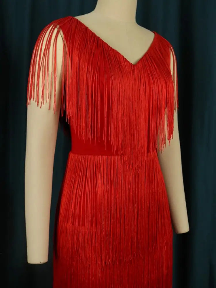Sexy V Neck Sleeveless Fringe Dress Mini