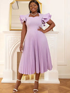 Square Collar Ruffle Pleated Party Dresses