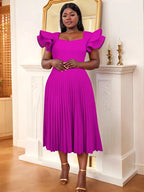Square Collar Ruffle Pleated Party Dresses