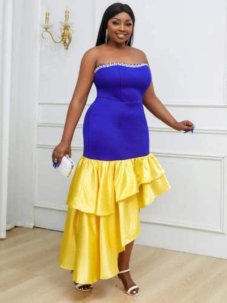 Strapless Beading Irregular Fishtail Dress Maxi