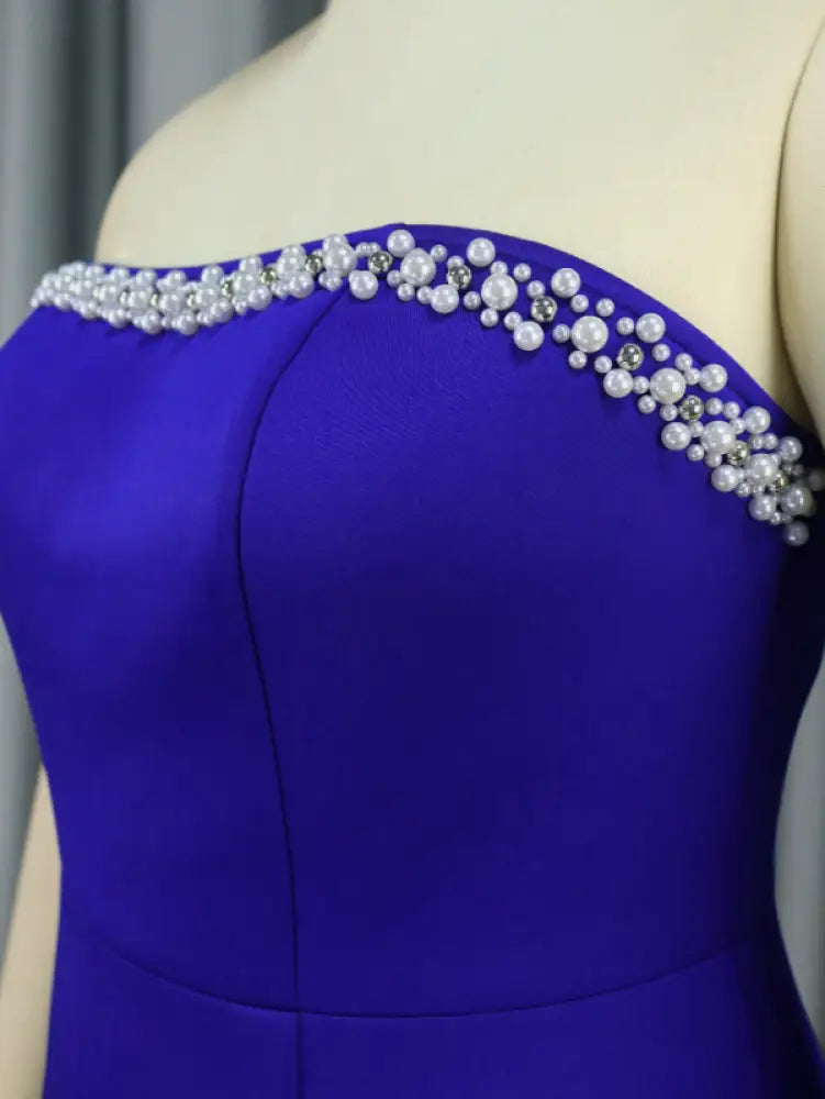 Strapless Beading Irregular Fishtail Dress Maxi