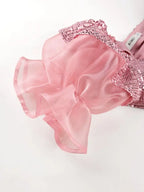 Strapless Lady Glitter Sequin Dress Midi Puff Sleeve