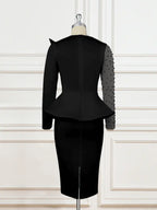 Women Beading Mesh Patchwork Party Dress Midi