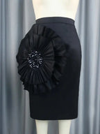 Women Black Skirt with Big Flower Sequins
