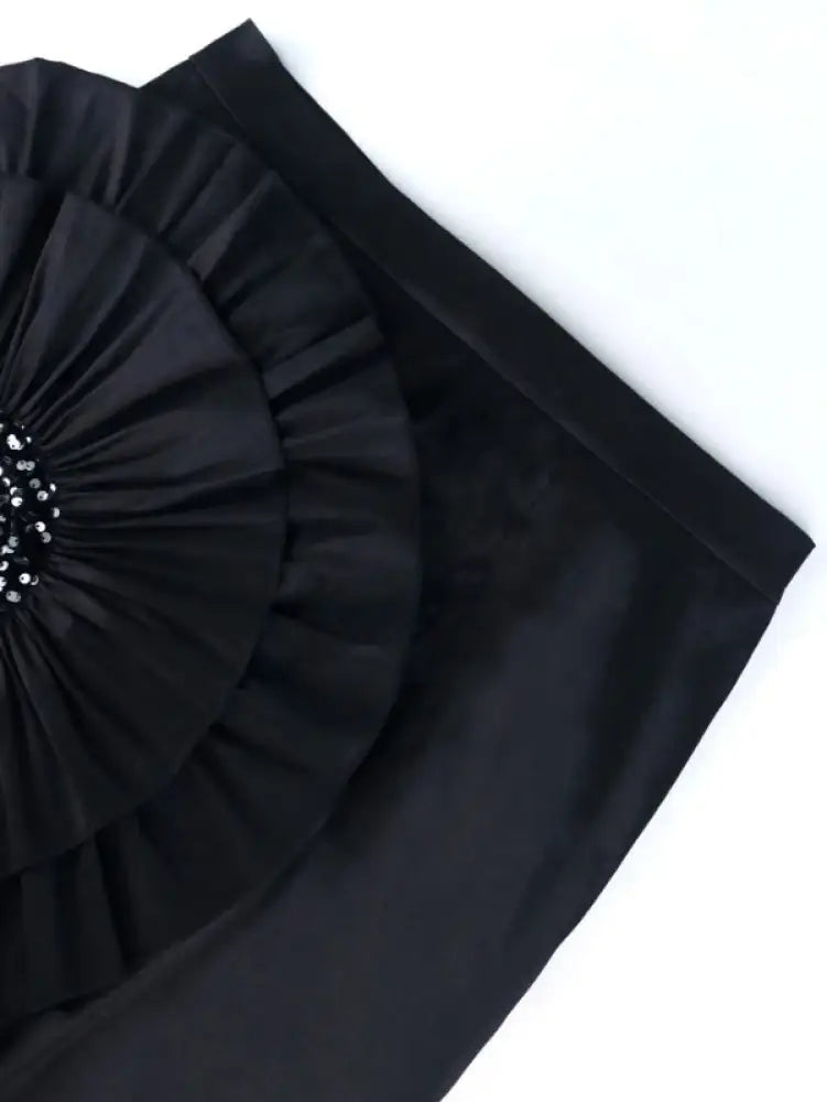 Women Black Skirt with Big Flower Sequins