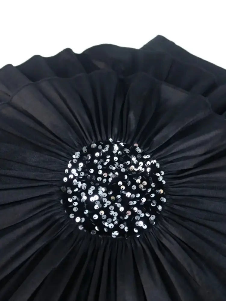 Women Black Skirt with Big Flower Sequins