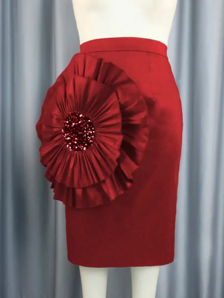 Women Black Skirt with Big Flower Sequins