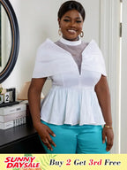 Women High Neck See Through White Blouse