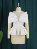 Women High Neck See Through White Blouse