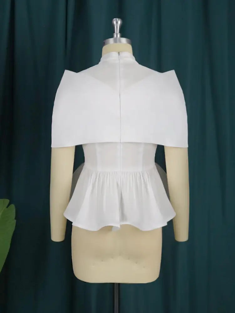 Women High Neck See Through White Blouse