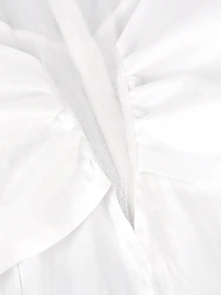 Women High Neck See Through White Blouse