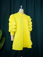 Women Loose Yellow Ruffle Mini Dress