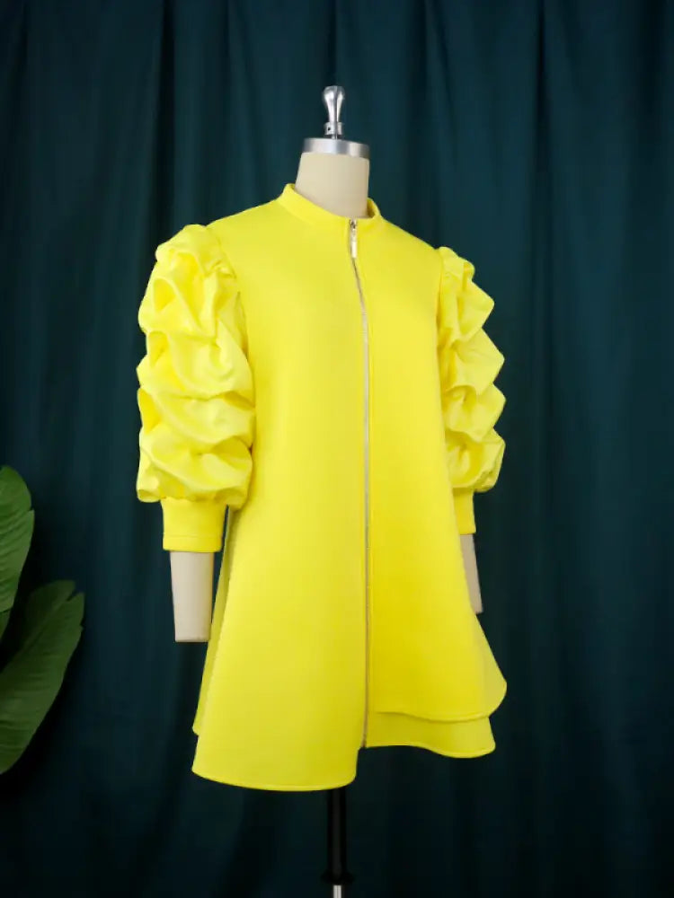 Women Loose Yellow Ruffle Mini Dress