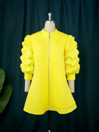 Women Loose Yellow Ruffle Mini Dress