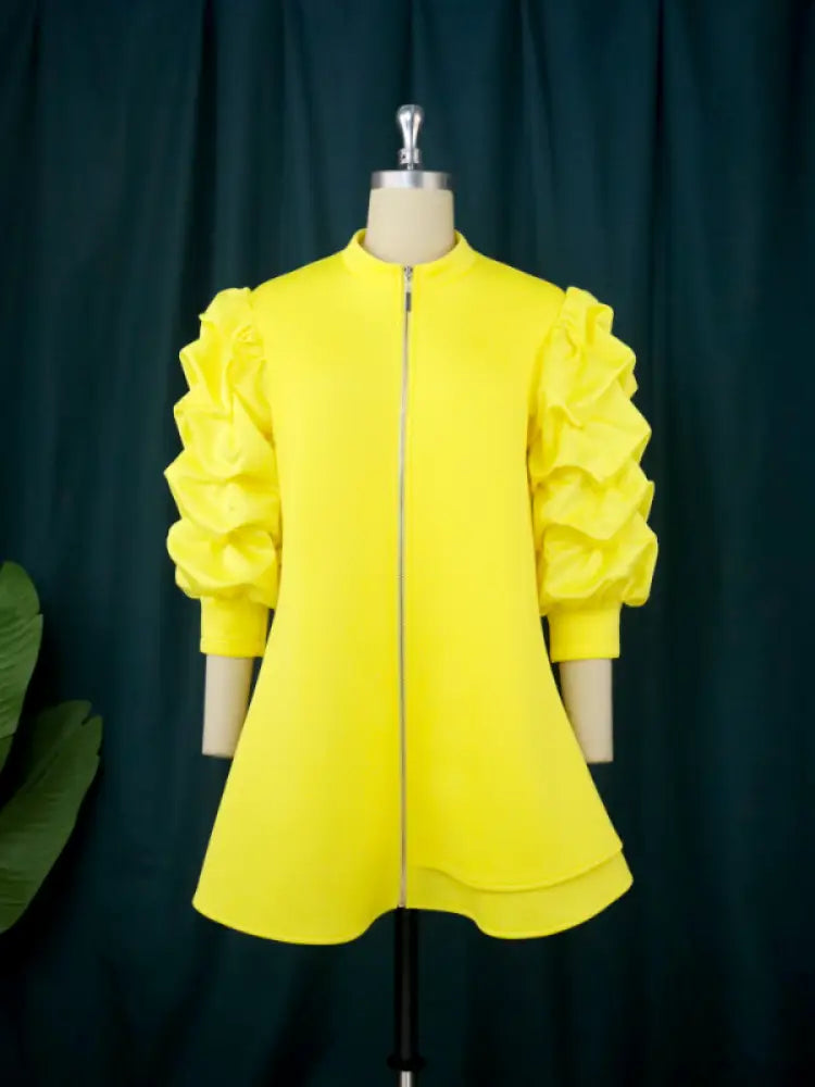 Women Loose Yellow Ruffle Mini Dress