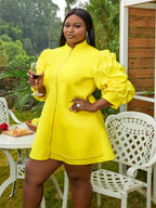 Women Loose Yellow Ruffle Mini Dress