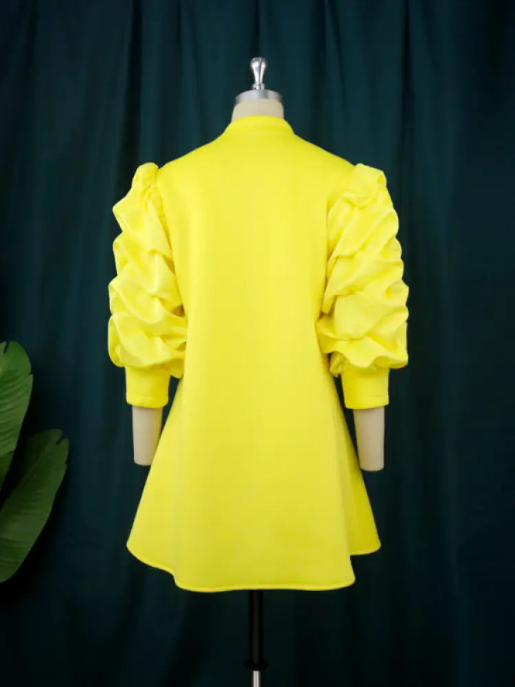 Women Loose Yellow Ruffle Mini Dress