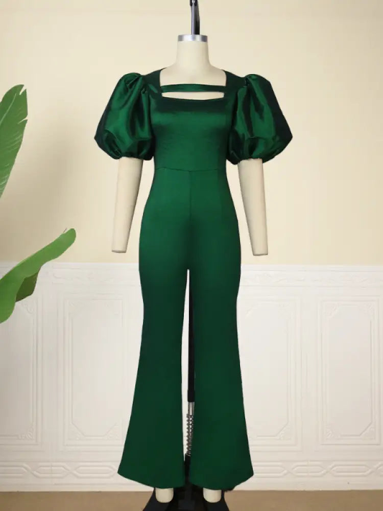 Women Overalls Shiny Green Bodycon Jumpsuit