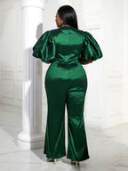Women Overalls Shiny Green Bodycon Jumpsuit