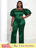 Women Overalls Shiny Green Bodycon Jumpsuit