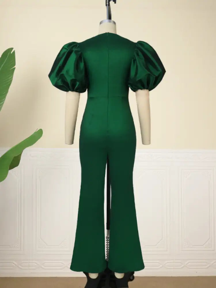 Women Overalls Shiny Green Bodycon Jumpsuit
