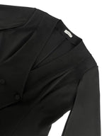 Women V Neck Cloak Sleeve Black Blazers with Waist Belt