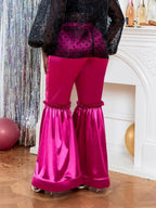 Women‘s Fuchsia Elastic Satin Flare Pants Shiny