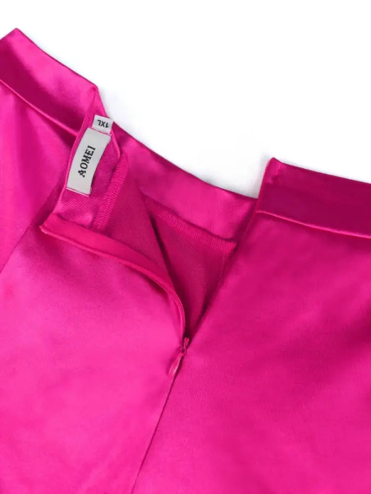 Women‘s Fuchsia Elastic Satin Flare Pants Shiny
