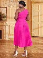 DRESS 3D Flower One Shoulder Pleated Summer Cocktail Dress
