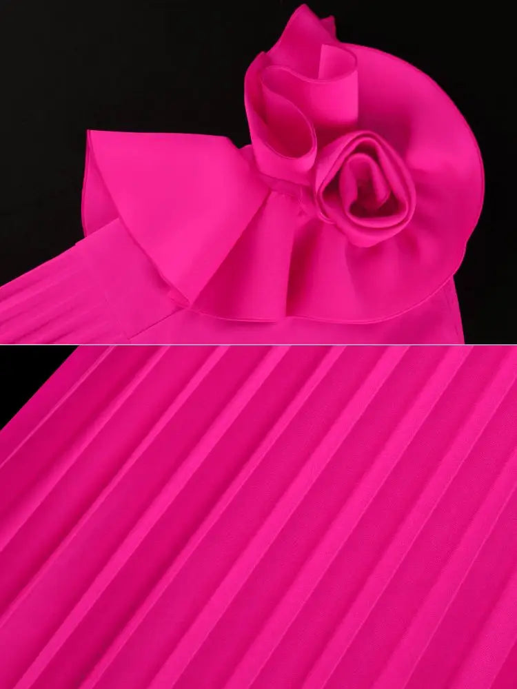 DRESS 3D Flower One Shoulder Pleated Summer Cocktail Dress