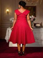 DRESS 50s Swing Dress Boat Neck A Line Plus Size Red Prom Dress