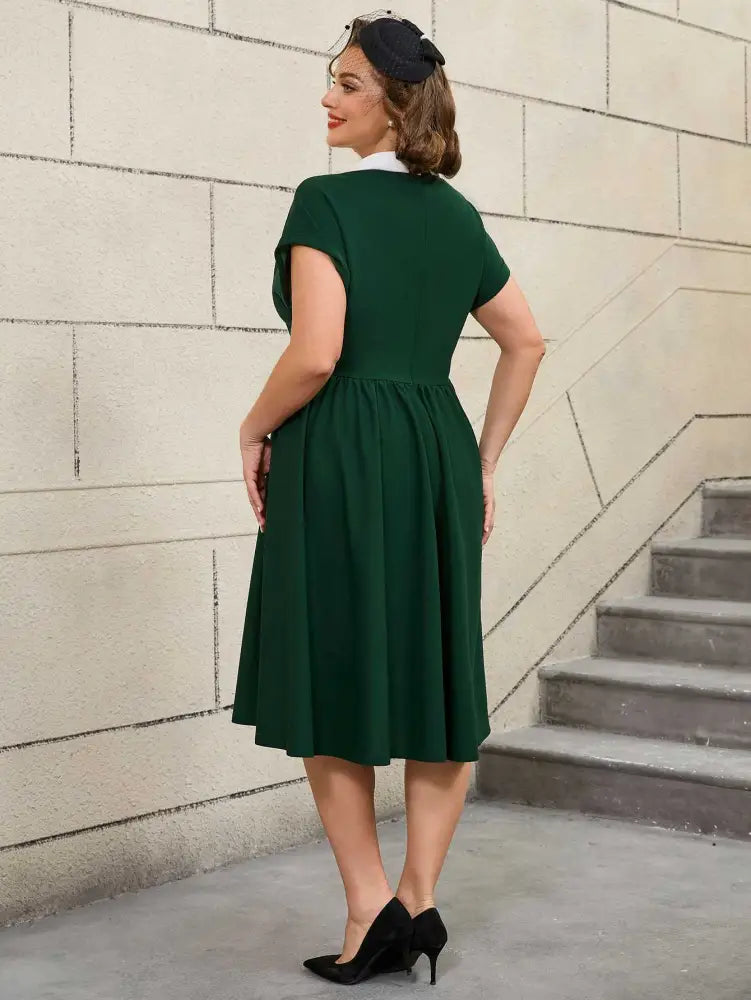 DRESS 50s Swing Dress Peter Pan Collar A Line Vintage Style