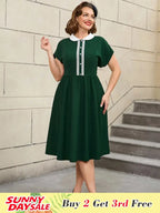 DRESS 50s Swing Dress Peter Pan Collar A Line Vintage Style