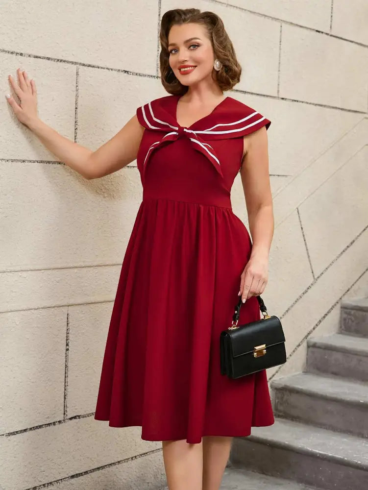 DRESS 50s Swing Dress Sleeveless A Line College Style Dress